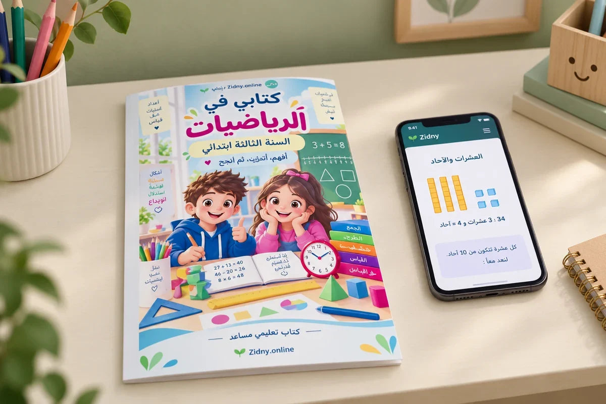 كتب زيدني للسنة الثالثة ابتدائي — تصميم توضيحي مبني على الأغلفة الحقيقية
